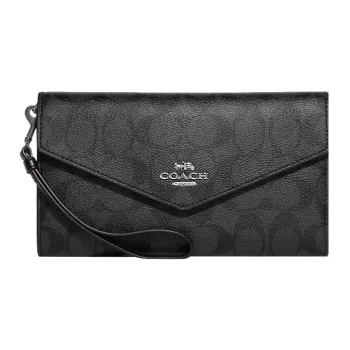 COACH Travel Wallet Coated Canvas With Leather Envelope Bag Wallets Women's Black