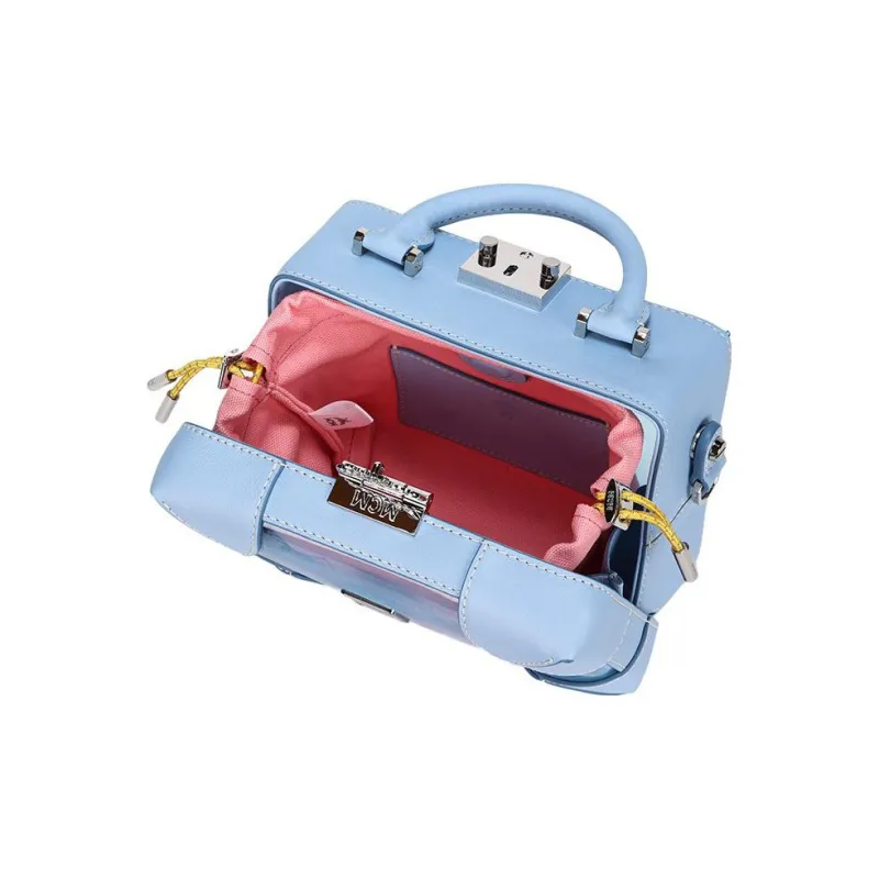 MCM Soft Berlin Visetos Leather Crossbody Bag Women's Blue Pink-4