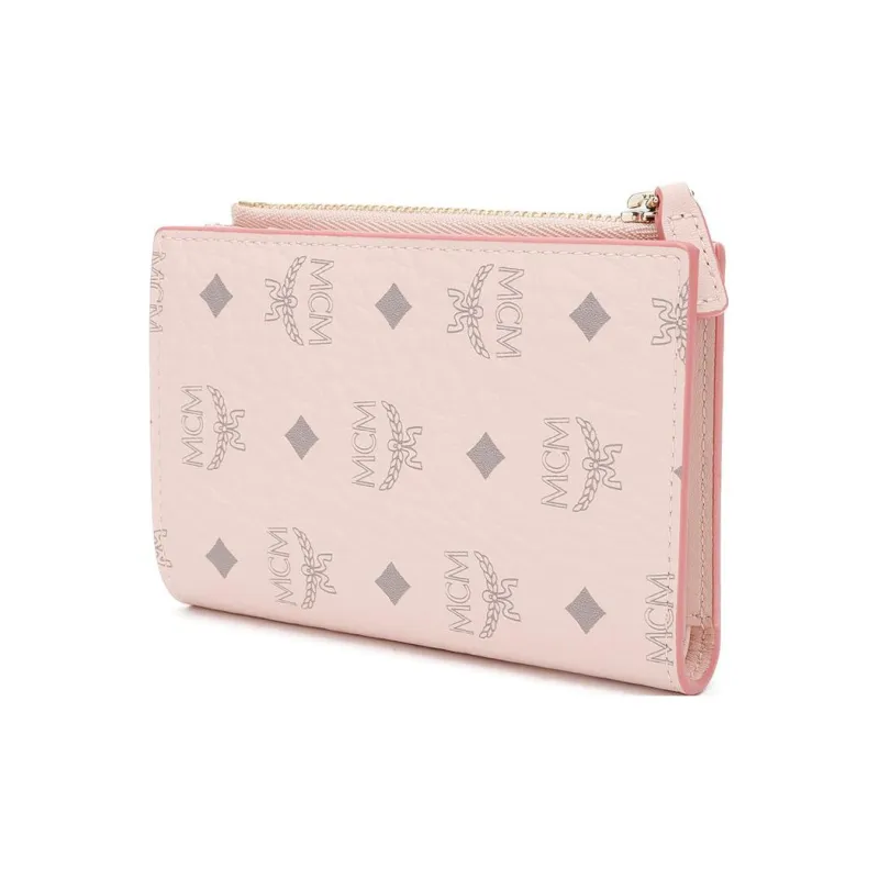 MCM Essential Visetos Origina Canvas Card Holders Coin Purses Wallets Women's Pink-2