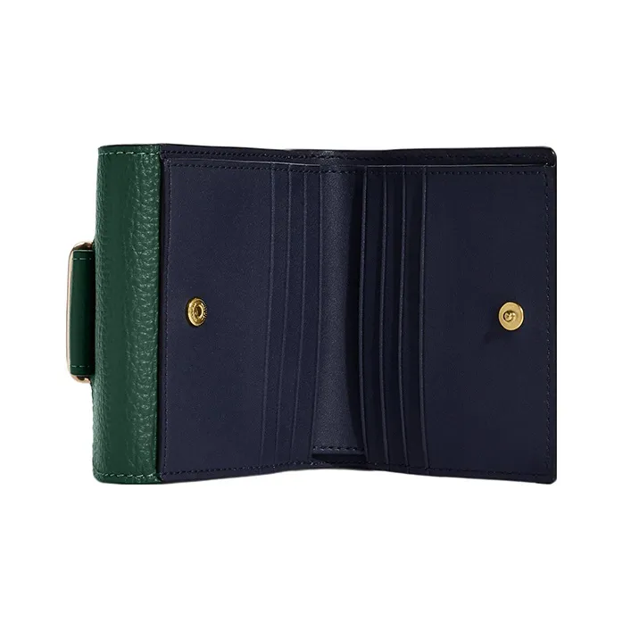 COACH Pebbled Leather Card Holder Wallet Women's Dark Green-1