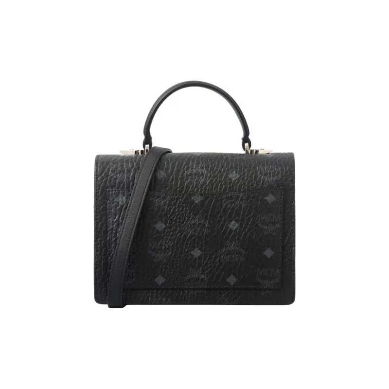 MCM Patricia Satchel Visetos Leather Trunk Bag, Shoulder Bag, Crossbody Bag, Handbag Small Size Women's Black-3