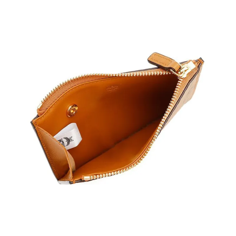 MCM Canvas Card Holders Coin Purses Wallets Unisex Cognac-4