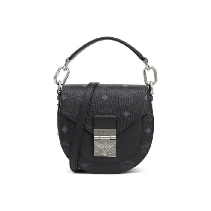 MCM Patricia Visetos Cow Leather, Artificial Leather Saddle Bag Handbag, Shoulder Bag, Crossbody Bag Mini Women's Black-0