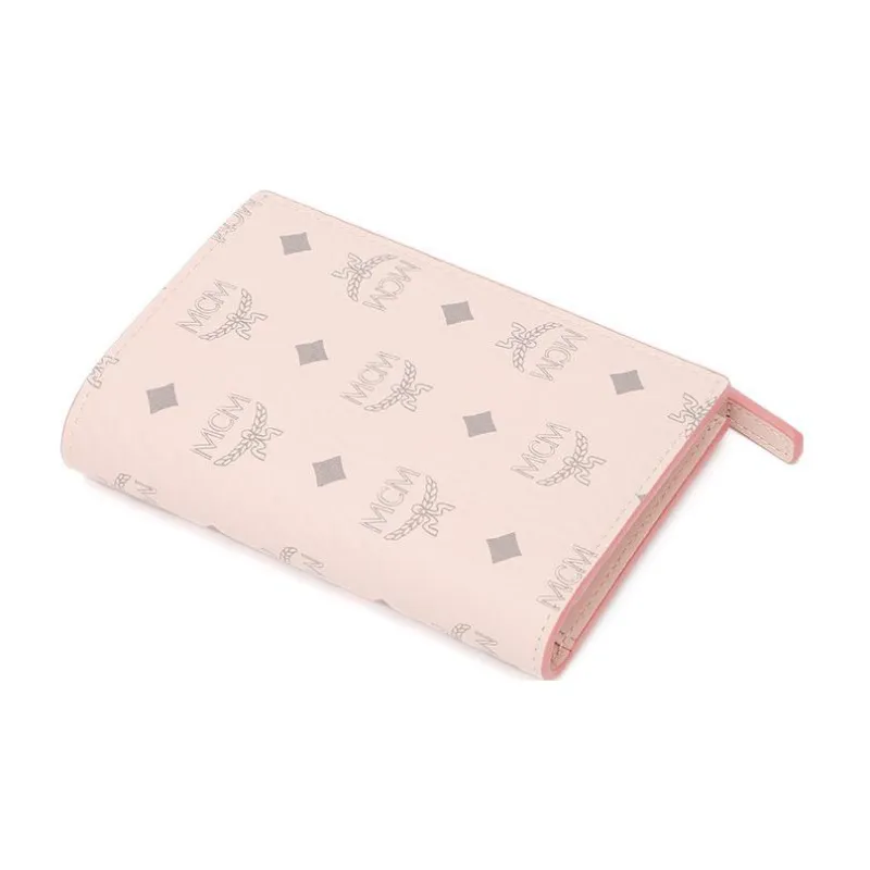 MCM Essential Visetos Origina Canvas Card Holders Coin Purses Wallets Women's Pink-4