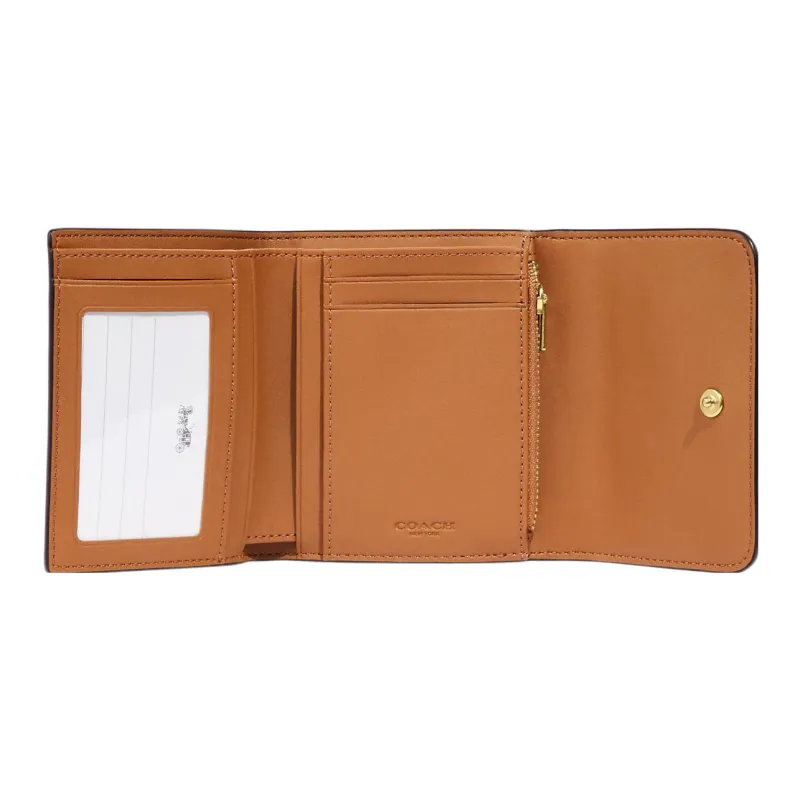 COACH Trifold Wallet Canvas With Leather Card Holder, Wallet Trumpets Women's Khaki & Chalk White-3