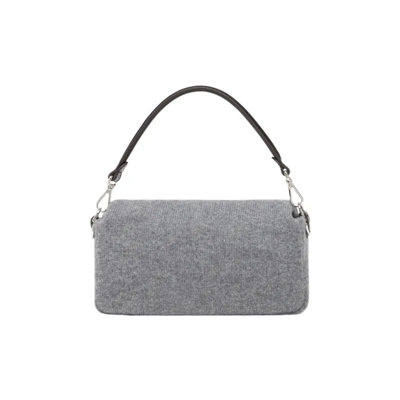FENDI Baguette Cashmere Fabric With Cow Leather Portable Crossbody Bag, Shoulder Bag Women's Dark Gray-2