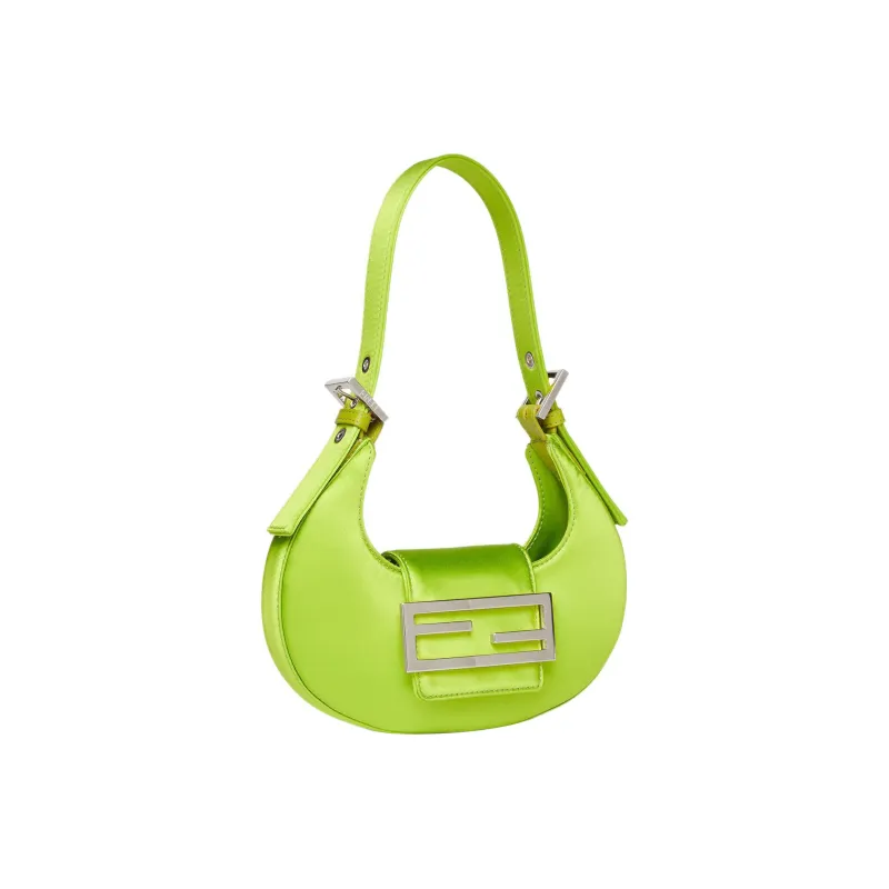 FENDI Cookie Silk Satin With Fabric With Sheepskin Shoulder Bag, Hobo Bag, Handbag, Shoulder Bag Women's Green-1