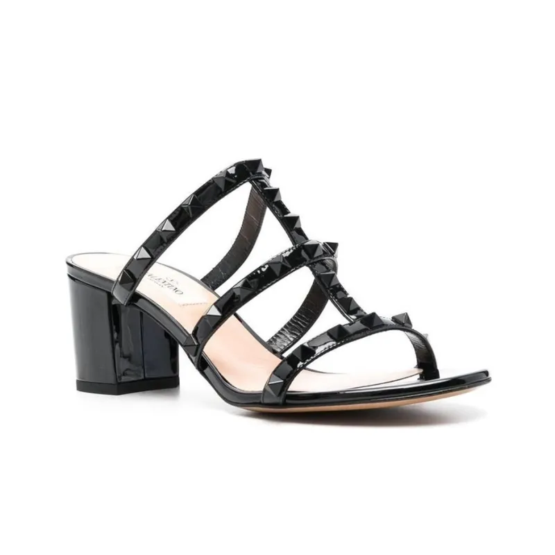 Valentino Rockstud Slide Slippers Women's Black-2