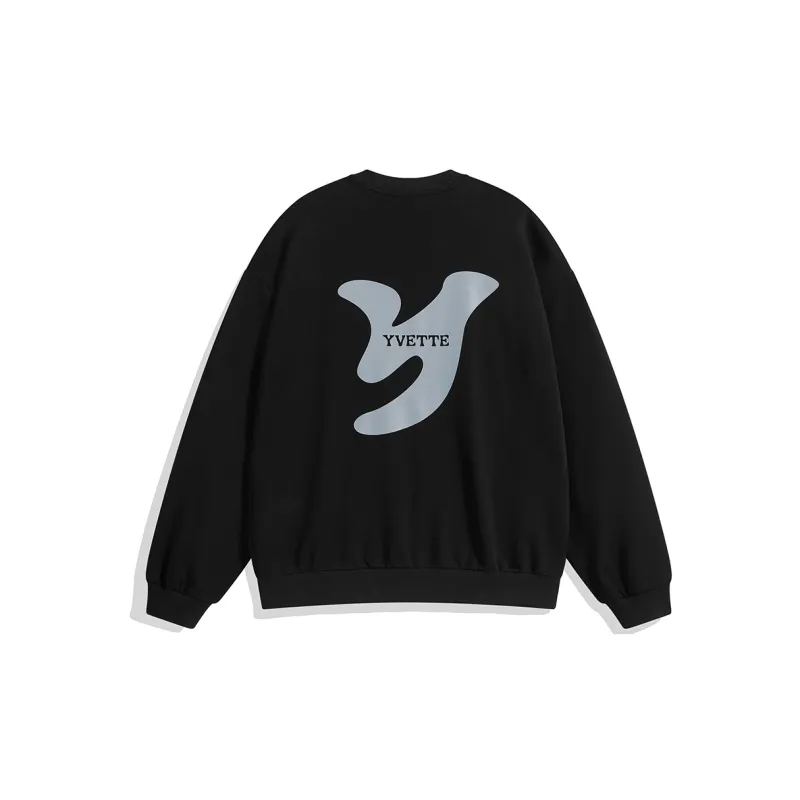 Yvette Crew Neck Loose Fit Regular Sweatshirt Unisex Black-1