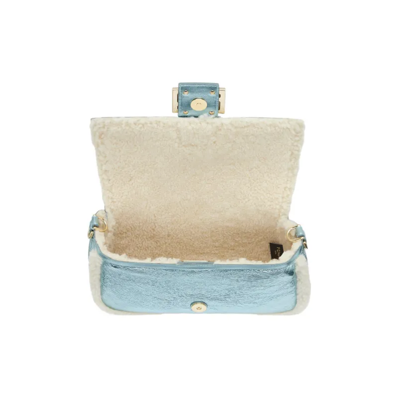 FENDI Baguette Shearling And Sheepskin Portable Crossbody Bag Shoulder Bag Women's Light Blue-3