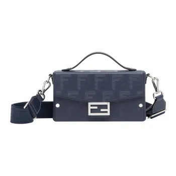 FENDI BaguetteTrunk Calfskin Shoulder Bag Crossbody Bag Handbag Regular Men's Dark Blue