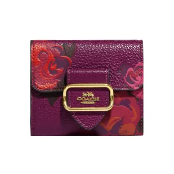 COACH Pebbled Leather Card Holder Wallet Small Size Women's Deep Magenta