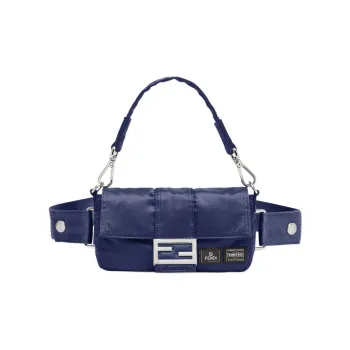 FENDI PORTER Collaboration Baguette Cow Leather Cell Phone Pouch Handbag Fanny Pack Regular Men's Dark Blue