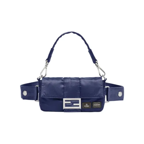 FENDI PORTER Collaboration Baguette Cow Leather Cell Phone Pouch Handbag Fanny Pack Regular Men's Dark Blue