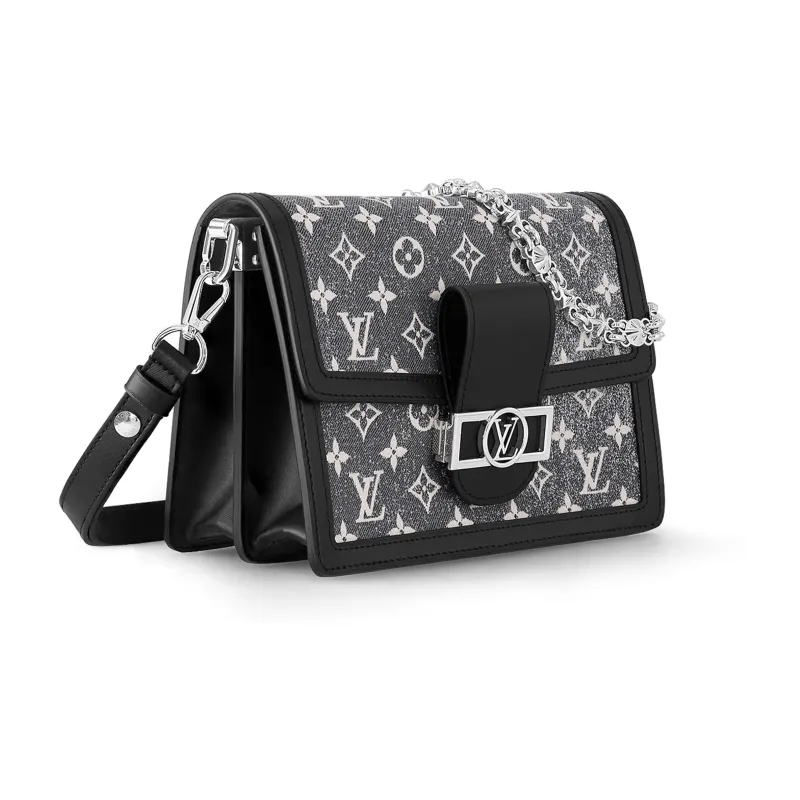 LOUIS VUITTON Dauphine Fabric With Cow Leather Patchwork Trim Daphne Handbag Shoulder Bag Women's Gray-1