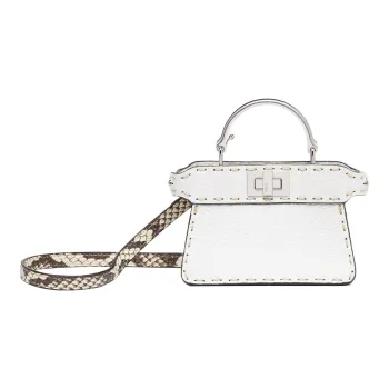 FENDI Peekaboo Calfskin With Long Python Skin Shoulder Bag, Crossbody Bag, Handbag Extra Mini Women's White