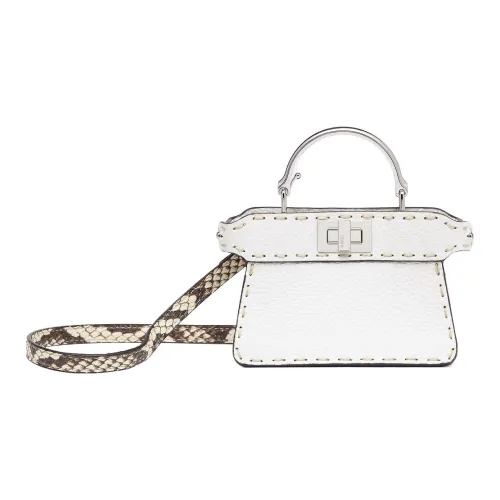 FENDI Peekaboo Calfskin With Long Python Skin Shoulder Bag, Crossbody Bag, Handbag Extra Mini Women's White