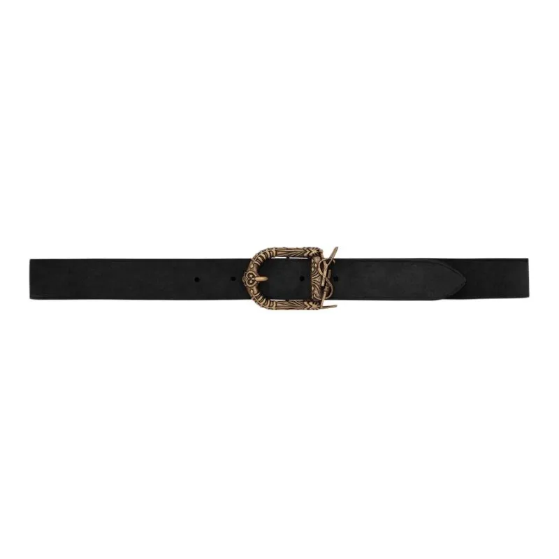 SAINT LAURENT Carved Logo Casual Leather Belts Women's-0