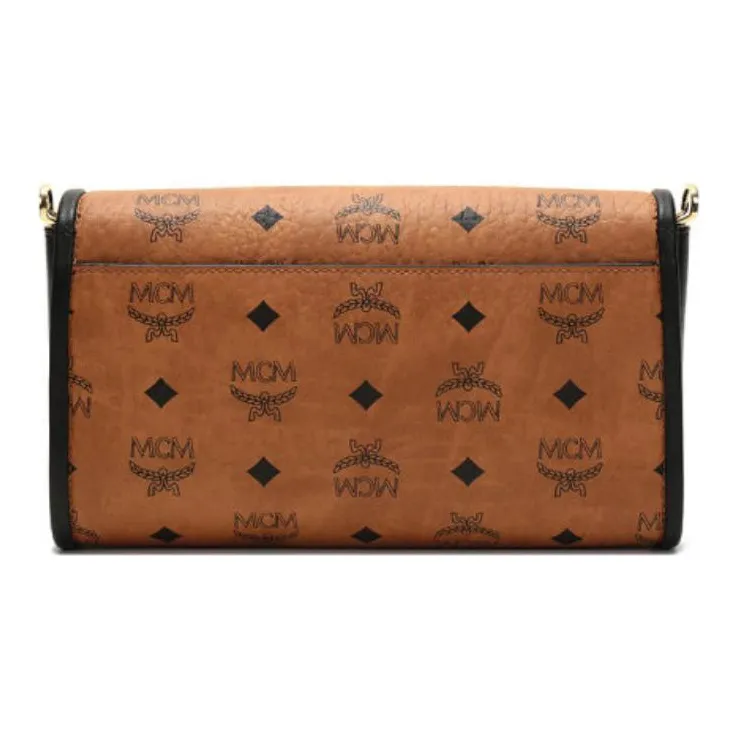 MCM Millie Visetos Leather Shoulder Bag, Crossbody Bag Medium Size Women's Brown Cognac-3
