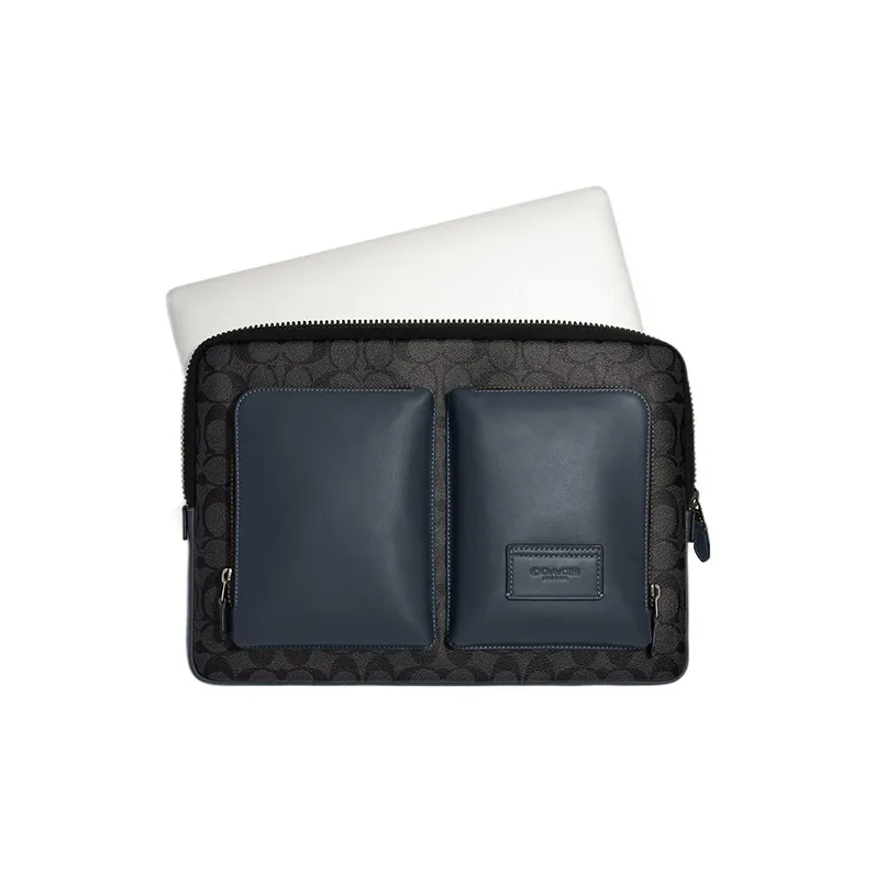 COACH Coated Canvas Briefcase Laptop Bag Tubas Men's Charcoal With Denim Color-1
