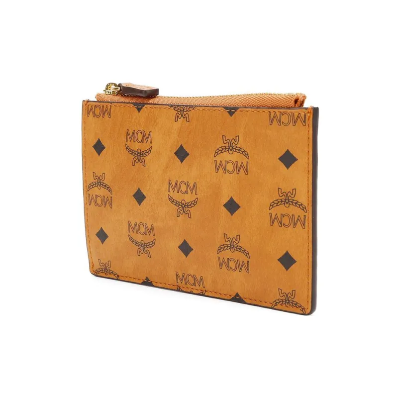 MCM Canvas Card Holders Coin Purses Wallets Unisex Cognac-1