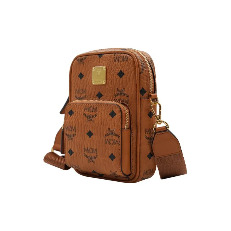 MCM Tech Crossbody Visetos Mini Cognac-1