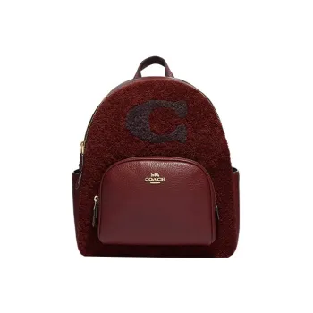 COACH Court Shearling With Refined Pebbled Leather Backpack Large Size Women's Cherry Red
