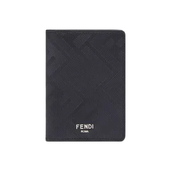 FENDI Calfskin Money Clip Card Holder Men's Black