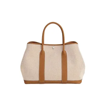 HERMES Garden Party Canvas With Negonda Calfskin One Shoulder Canvas Bag Handbag Unisex Light Beige/Apricot/Gold