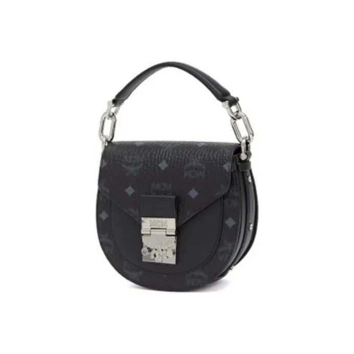 MCM Patricia Visetos Cow Leather, Artificial Leather Saddle Bag Handbag, Shoulder Bag, Crossbody Bag Mini Women's Black-1
