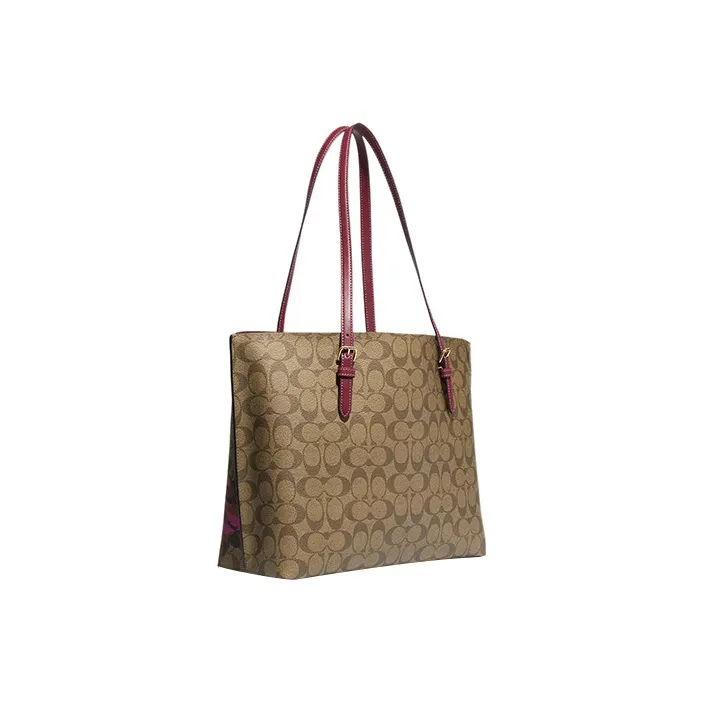 COACH Mollie Canvas With Leather Tote Bag Shopping Bag Shoulder Bag Handbag Large Size Women's Khaki-1
