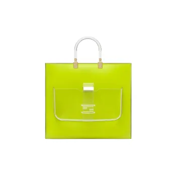 FENDI Sunshine Cow Leather Tote Bag Shopping Bag Handbag Large Size Women's Sprout Green