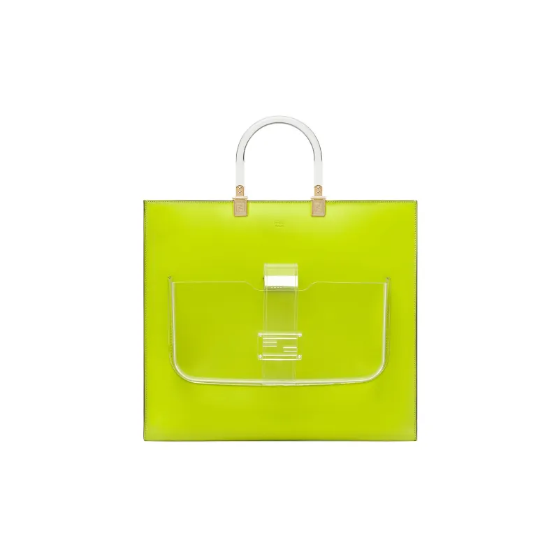 FENDI Sunshine Cow Leather Tote Bag Shopping Bag Handbag Large Size Women's Sprout Green-0