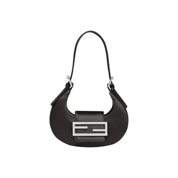 FENDI Cookie Satin Fabric With Sheepskin Shoulder Bag Hobo Bag Handbag Shoulder Bag Women's Black