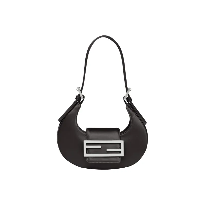 FENDI Cookie Satin Fabric With Sheepskin Shoulder Bag Hobo Bag Handbag Shoulder Bag Women's Black-0