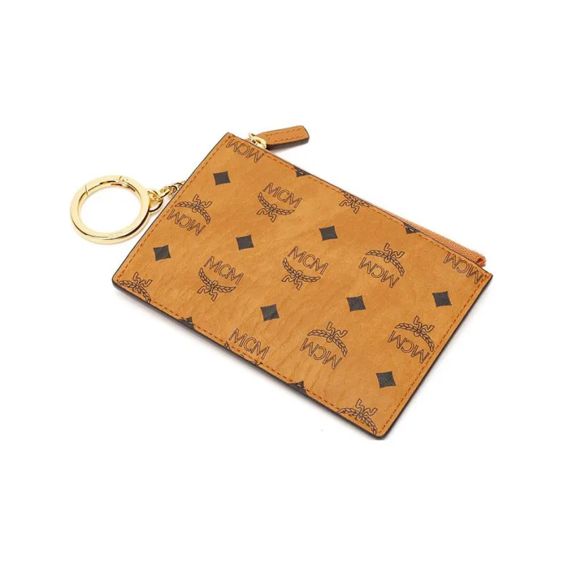 MCM Canvas Card Holders Coin Purses Wallets Unisex Cognac-5
