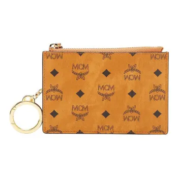 MCM Canvas Card Holders Coin Purses Wallets Unisex Cognac