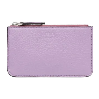 FENDI Peekaboo Cow Leather Card Holder Coin Purse Women's Purple
