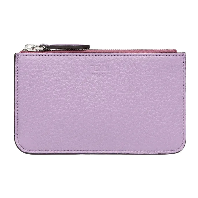 FENDI Peekaboo Cow Leather Card Holder Coin Purse Women's Purple-0