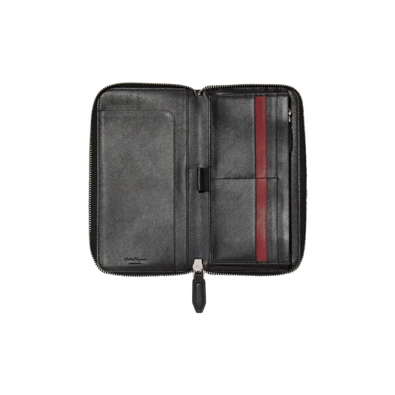 FERRAGAMO GANCINI Cow Leather Wallets Clutches Men's Black Gray Color-3
