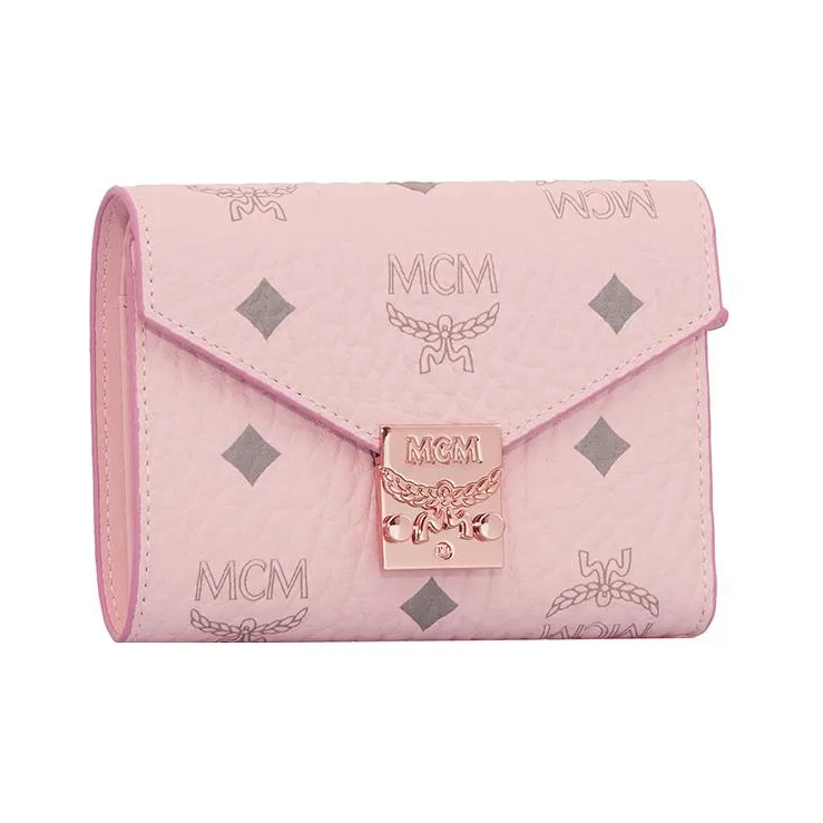 MCM Patricia Visetos Artificial Leather Wallet Small Size Women's Pink-1