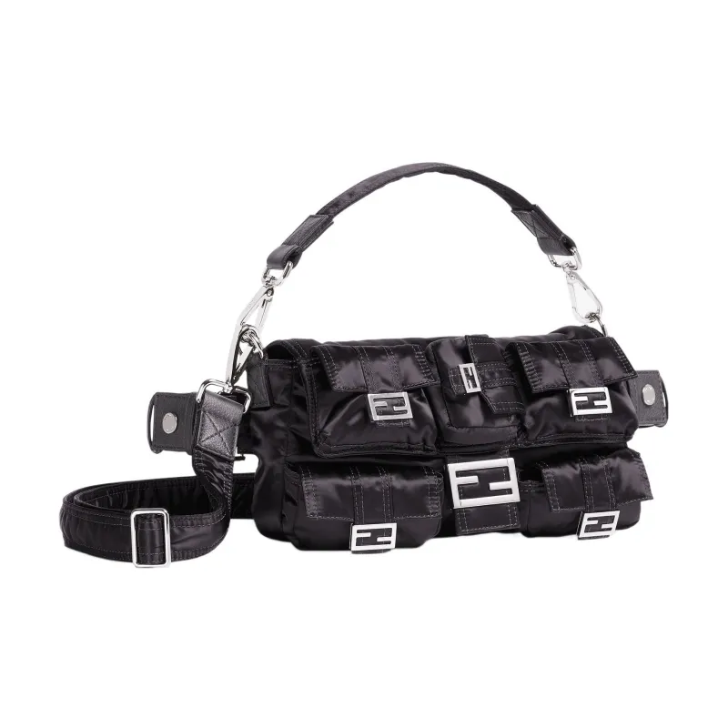 FENDI Baguette Nylon Sling Bag Cell Phone Pouch Handbag Shoulder Bag Crossbody Bag Fanny Pack Men's Black-1