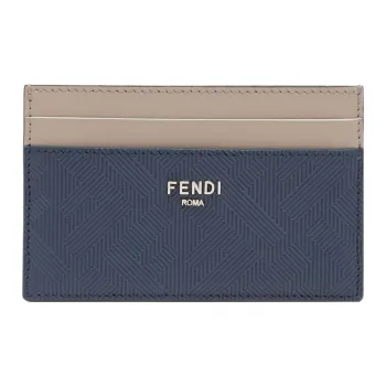 FENDI Calfskin Card Holder Card Holder Men's Blue & Beige