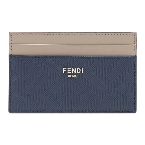 FENDI Calfskin Card Holder Card Holder Men's Blue & Beige
