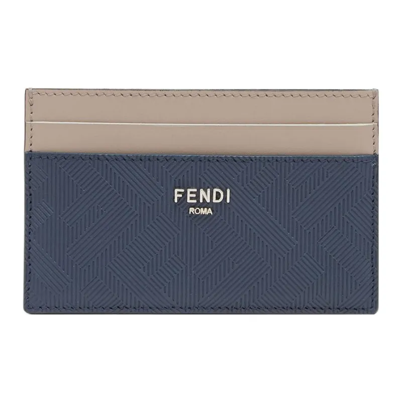 FENDI Calfskin Card Holder Card Holder Men's Blue & Beige-0