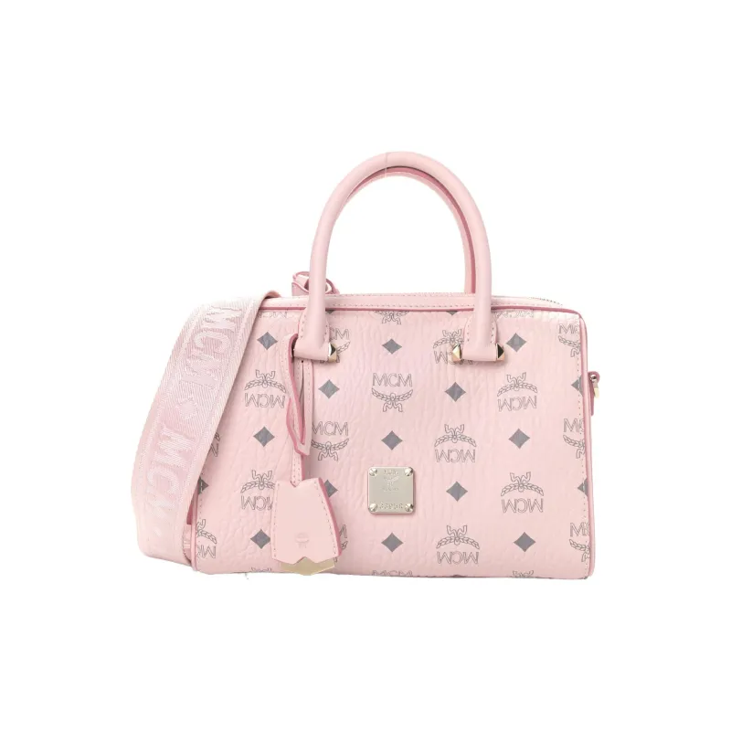 MCM Essential Visetos Origina Leather Pillow Bag, Boston Bag, Handbag, Shoulder Bag Women's Pink-0