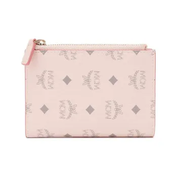 MCM Essential Visetos Origina Canvas Card Holders Coin Purses Wallets Women's Pink