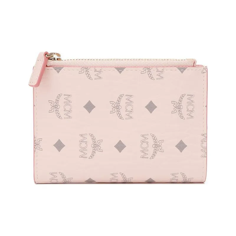 MCM Essential Visetos Origina Canvas Card Holders Coin Purses Wallets Women's Pink-0