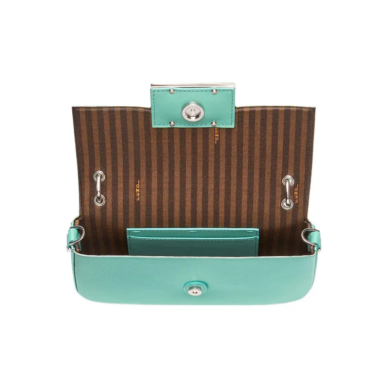 FENDI Baguette Silk Blended With Lambskin Handbag Shoulder Bag Crossbody Bag Cell Phone Pouch Women's Turquoise-2
