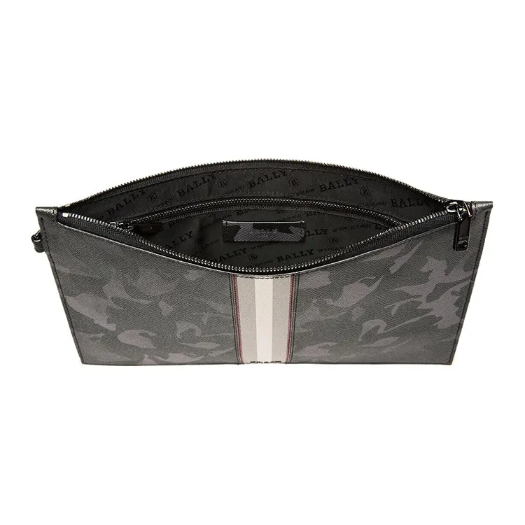 BALLY Calfskin Coin Purse Wrist Bag Clutch Men's Camouflage Black-2